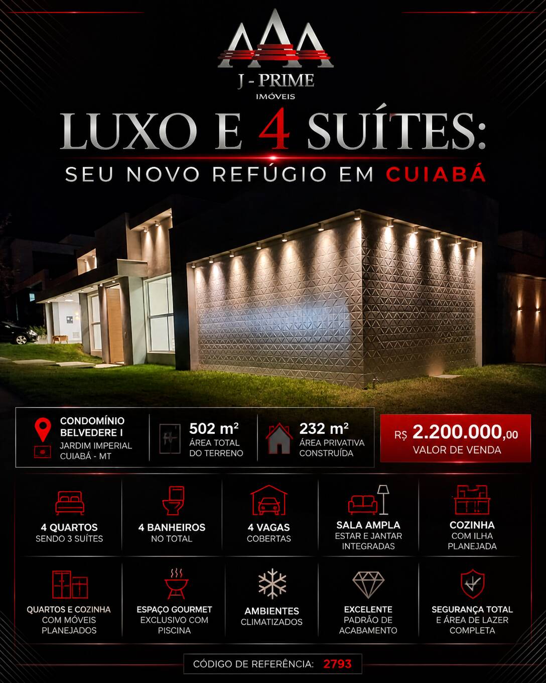 Casa Terrea de Alto Padrão Belvedere 1 à Venda 4 quartos sendo 3 Suítes